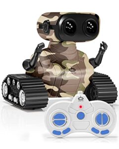 wewi hlth robot toys, rechargeable rc robots for boys, rc robot toys for kids, kids toys with music and led eyes, 3+ years old boys/girls toys (camo yellow)