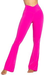 sunzel flare leggings, crossover yoga pants for women with tummy control, high-waisted and wide leg hot pink