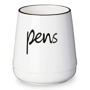 leeotyi ceramic farmhouse pen holder for desk, pencil organizer 16 oz (white)