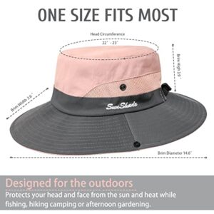 Womens Sun Hat with Ponytail Hole Sun Shade Hat UV Protection Foldable Mesh Wide Brim Beach Hiking Fishing Hat for Women (Pink)