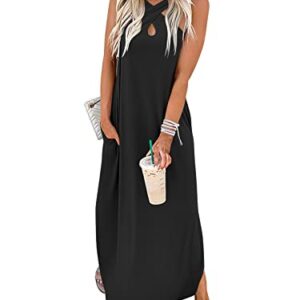 ANRABESS Women's Casual Loose Sleeveless Beach Dress Criss Cross Slit Maxi Sun Dresses 2023 Fashion Vacation Outfits Summer Clothes Resort Cruise Wear A453heise-XL Black