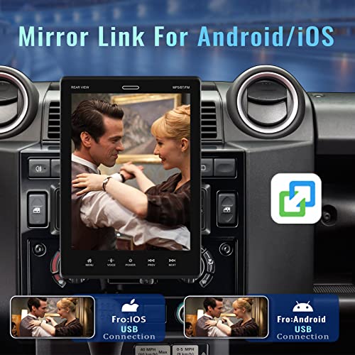 Single Din Car Stereo with Apple Carplay Android Auto,9.5 Inch Capacitive Rotatable Touch Screen Car Radio with Mirror Link,Bluetooth,FM Radio,Car Multimedia Player Support AUX/USB/TF+Backup Camera