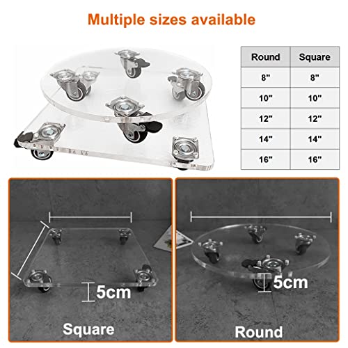 MEDCOK Clear Rolling Plant Stand with Wheels, Heavy Duty Acrylic Planter Caddy On Lockable Casters, Transparent Flower Pot Roller Base for Indoor Outdoor (Color : Square, Size : 8")