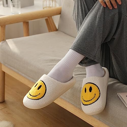 dubuto Smile Face Slippers for Girls Boys, Cute Soft Plush Anti-slip Fluffy Fuzzy House Slippers with Memory Foam Warmth Cartoon Happy face Shoes for Indoor Outdoor