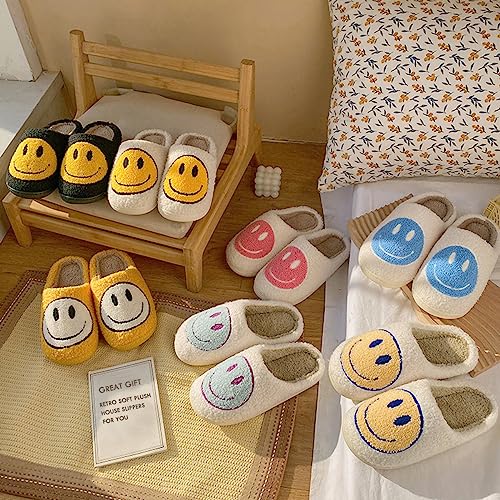 dubuto Smile Face Slippers for Girls Boys, Cute Soft Plush Anti-slip Fluffy Fuzzy House Slippers with Memory Foam Warmth Cartoon Happy face Shoes for Indoor Outdoor