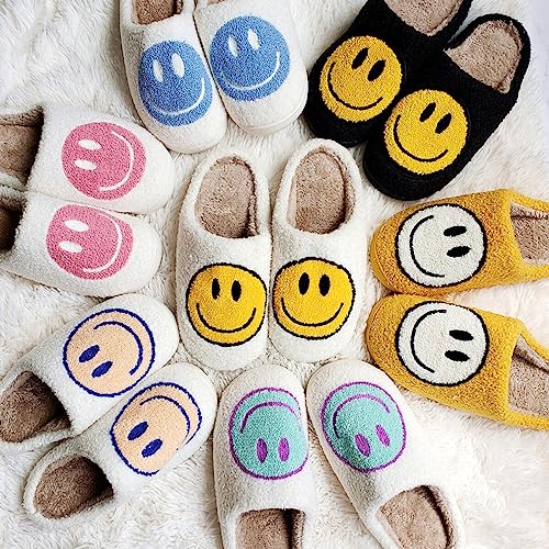 dubuto Smile Face Slippers for Girls Boys, Cute Soft Plush Anti-slip Fluffy Fuzzy House Slippers with Memory Foam Warmth Cartoon Happy face Shoes for Indoor Outdoor