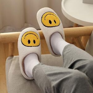 dubuto Smile Face Slippers for Girls Boys, Cute Soft Plush Anti-slip Fluffy Fuzzy House Slippers with Memory Foam Warmth Cartoon Happy face Shoes for Indoor Outdoor