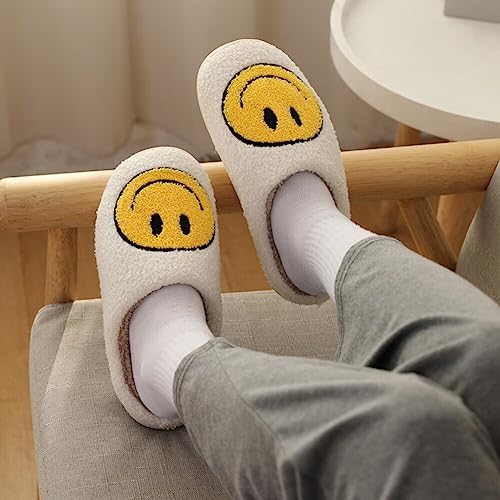 dubuto Smile Face Slippers for Girls Boys, Cute Soft Plush Anti-slip Fluffy Fuzzy House Slippers with Memory Foam Warmth Cartoon Happy face Shoes for Indoor Outdoor