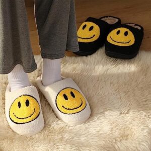 dubuto Smile Face Slippers for Girls Boys, Cute Soft Plush Anti-slip Fluffy Fuzzy House Slippers with Memory Foam Warmth Cartoon Happy face Shoes for Indoor Outdoor