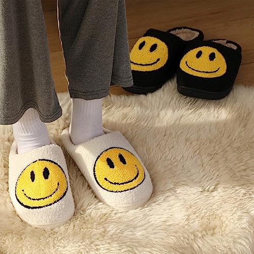 dubuto Smile Face Slippers for Girls Boys, Cute Soft Plush Anti-slip Fluffy Fuzzy House Slippers with Memory Foam Warmth Cartoon Happy face Shoes for Indoor Outdoor