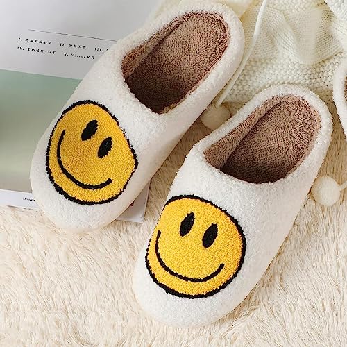 dubuto Smile Face Slippers for Girls Boys, Cute Soft Plush Anti-slip Fluffy Fuzzy House Slippers with Memory Foam Warmth Cartoon Happy face Shoes for Indoor Outdoor