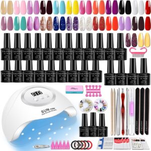 yalsyny gel nail polish set,uv led nail lamp,nail tool kit,no wipe beautiful colors base top coat