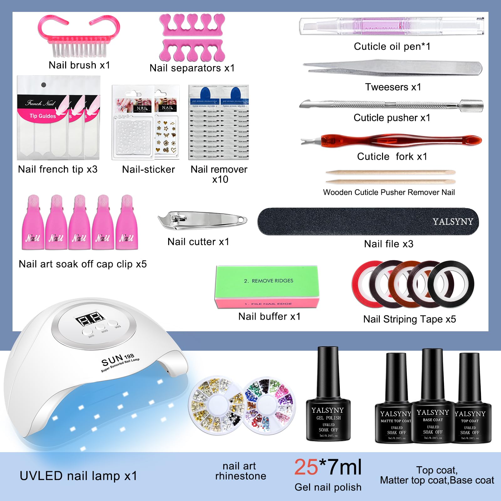 YALSYNY Gel nail polish set,uv led nail lamp,nail tool kit,No Wipe Beautiful Colors Base Top Coat