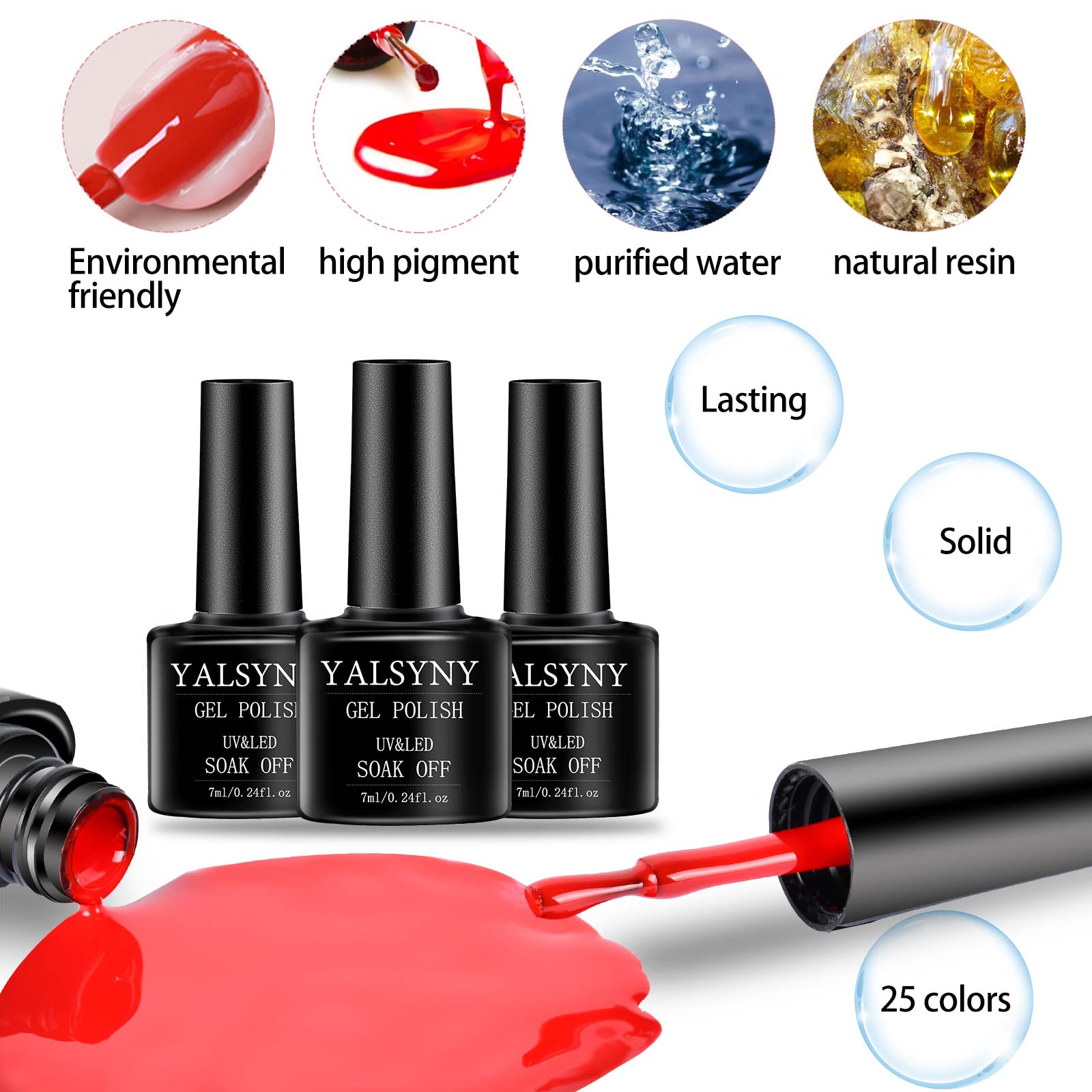 YALSYNY Gel nail polish set,uv led nail lamp,nail tool kit,No Wipe Beautiful Colors Base Top Coat