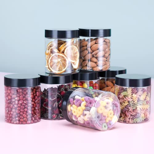 40 Pack Plastic Jars with Lids, Gencywe 8 oz Clear Slime Cosmetics Containers with Pen and Labels, Leakproof Storage Jars, PET Empty Jars with Black Lids for Kitchen Cookie Candy Spices Dry Food Cream