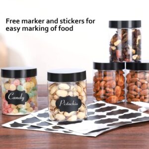 40 Pack Plastic Jars with Lids, Gencywe 8 oz Clear Slime Cosmetics Containers with Pen and Labels, Leakproof Storage Jars, PET Empty Jars with Black Lids for Kitchen Cookie Candy Spices Dry Food Cream