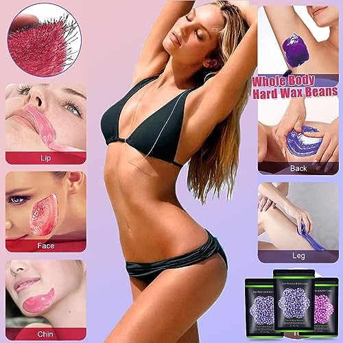 Wax Beads for Hair Removal 10.5oz/ 300g, Auperwel Hard Wax Beans for Brazilian, Face, Bikini, Eyebrow, Legs, At Home Painless Waxing Beads for Women Men 3 packs