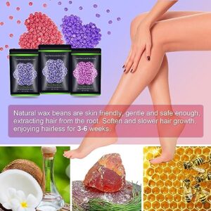 Wax Beads for Hair Removal 10.5oz/ 300g, Auperwel Hard Wax Beans for Brazilian, Face, Bikini, Eyebrow, Legs, At Home Painless Waxing Beads for Women Men 3 packs