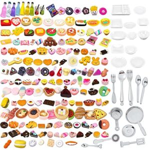 150 Pieces Miniature Food Drink Bottles Soda Pop Cans Pretend Play Kitchen Game Party Accessories Toy Hamburger Cake Ice Cream Tableware for 1/12 Doll House