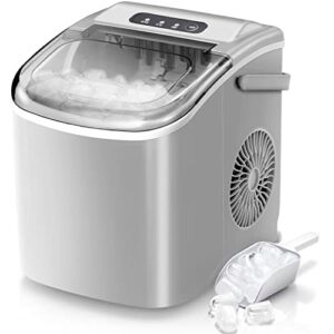 ice maker countertop 9 ice cubes ready in 6 mins with handle, portable ice machine with ice scoop and basket self-cleaning ice makers, up to 26 lbs for home kitchen office bar party -grey
