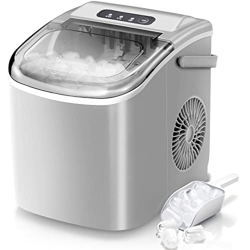 Ice Maker Countertop 9 ice Cubes Ready in 6 Mins with Handle, Portable Ice Machine with ice Scoop and Basket Self-Cleaning Ice Makers, Up to 26 lbs for Home Kitchen Office Bar Party -Grey