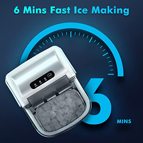 Ice Maker Countertop 9 ice Cubes Ready in 6 Mins with Handle, Portable Ice Machine with ice Scoop and Basket Self-Cleaning Ice Makers, Up to 26 lbs for Home Kitchen Office Bar Party -Grey