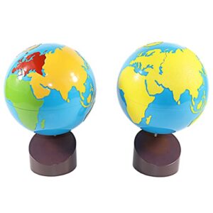 Gudong Montessori Geography Materials Globe of World Parts/ Continents Preschool Early Educational Equipment Kids Culture Learning Toys Know World Globe (Yellow)