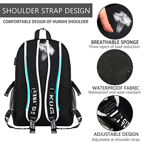 XIASUAR Luminous Pattern Travel Laptop Backpack - Adjustable Shoulder Strap Waterproof Black Backpack With Usb Charging Port & Headphone Port School Backpack Includes Pencil Bag,combination Lock