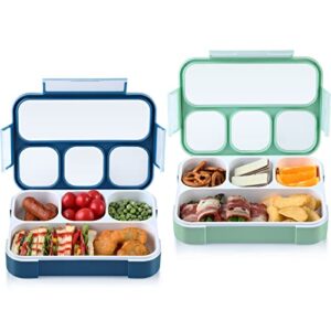 hiware bento lunch box for kids and adults, leakproof lunch container for boys, men with 4 compartments, bpa-free, 2 pack