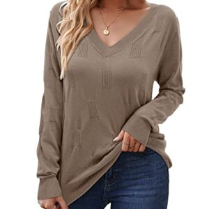 Arach&Cloz Women's Spring Fall Tops Fashion 2023 V Neck Long Sleeve Pullover Jumper Knitted Casual Sweater (Nutmeg, Medium)