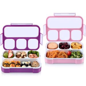 hiware bento lunch box for kids and adults, leakproof lunch container for girls, women with 4 compartments, bpa-free, 2 pack