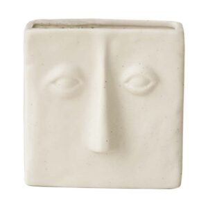 WENSHUO Abstract Square Face Pen Holder, Modern and Minimalistic Desk Accessories, Matte Crème