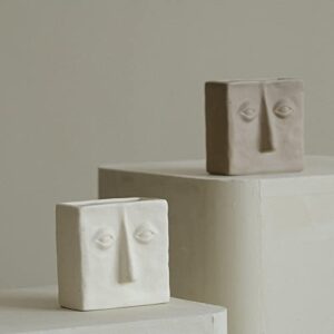 WENSHUO Abstract Square Face Pen Holder, Modern and Minimalistic Desk Accessories, Matte Crème