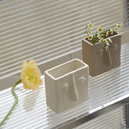 WENSHUO Abstract Square Face Pen Holder, Modern and Minimalistic Desk Accessories, Matte Crème