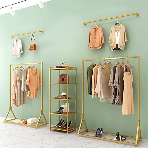 NEOCHY Heavy-Duty Hangers, Wrought Iron Clothing Display Racks, Household Movable Drying Racks,Ng Load-Bearing/Golden/120X40X150Cm