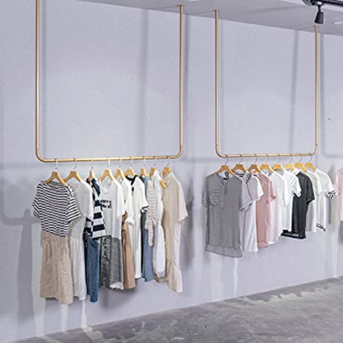 NEOCHY Wall-Mounted Clothes Rail, Ceiling-Mounted Clothes Display Rack, Detachable Hanger, Loft Design Hanger/Golden/120X150Cm