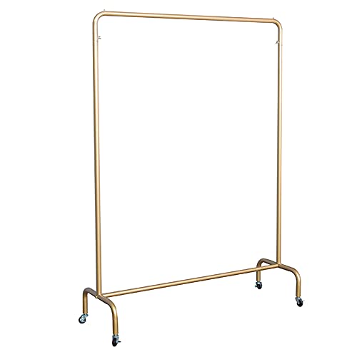 NEOCHY Heavy Clothes Rails, Modern Minimalist Metal Wheeled Clothes Hangers, Industrial Pipe Drying Racks, Display Racks/Golden/120X135Cm