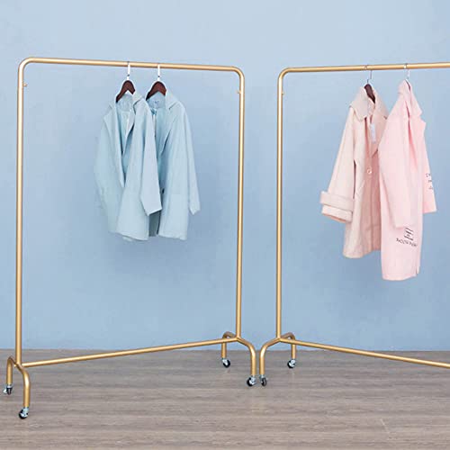 NEOCHY Heavy Clothes Rails, Modern Minimalist Metal Wheeled Clothes Hangers, Industrial Pipe Drying Racks, Display Racks/Golden/120X135Cm