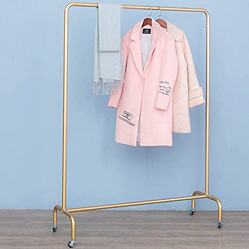 NEOCHY Heavy Clothes Rails, Modern Minimalist Metal Wheeled Clothes Hangers, Industrial Pipe Drying Racks, Display Racks/Golden/120X135Cm