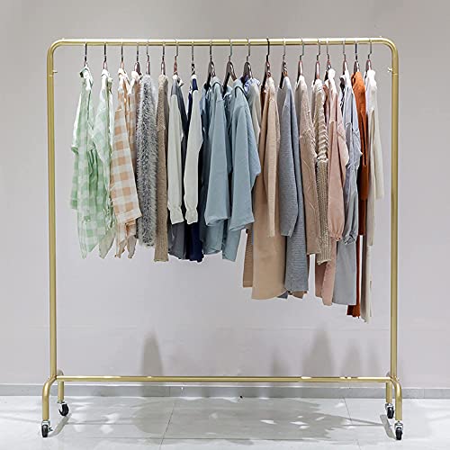 NEOCHY Heavy Clothes Rails, Modern Minimalist Metal Wheeled Clothes Hangers, Industrial Pipe Drying Racks, Display Racks/Golden/120X135Cm