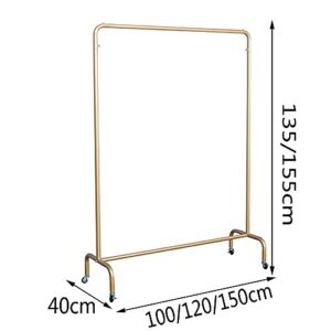 NEOCHY Heavy Clothes Rails, Modern Minimalist Metal Wheeled Clothes Hangers, Industrial Pipe Drying Racks, Display Racks/Golden/120X135Cm