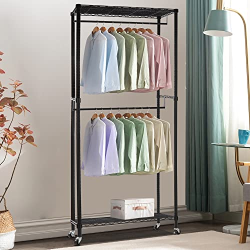 Soywey Heavy Duty Wire Garment Rack, Clothing Rack Clothes Rack for Hanging Clothes Metal Free Standing Clothes Rack Wire Metal Clothing Rack Closet（Black）