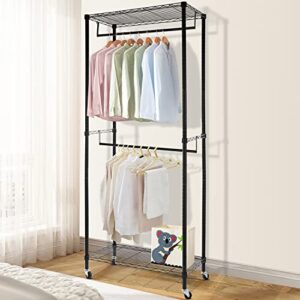 Soywey Heavy Duty Wire Garment Rack, Clothing Rack Clothes Rack for Hanging Clothes Metal Free Standing Clothes Rack Wire Metal Clothing Rack Closet（Black）