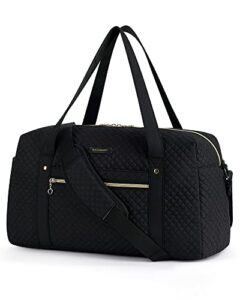 travel duffle bag, bagsmart 31l quilted weekender overnight bag for women, large carry on airport bag with wet pocket & shoe bag for travel, business trips, sports (black-basic version)
