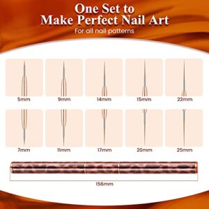 Raindon Nail Art Liner Brushes - Nail Art Design Pen Painting Tools Liner Brush UV Gel Polish Painting Nail Design Brush Metal Handle for Pulling Lines, Details (brown)