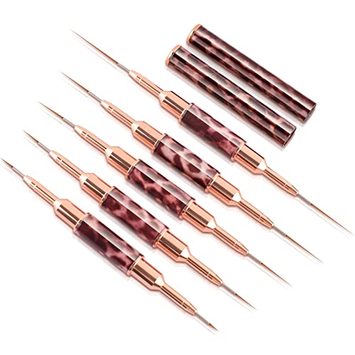 Raindon Nail Art Liner Brushes - Nail Art Design Pen Painting Tools Liner Brush UV Gel Polish Painting Nail Design Brush Metal Handle for Pulling Lines, Details (brown)