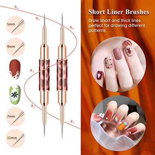 Raindon Nail Art Liner Brushes - Nail Art Design Pen Painting Tools Liner Brush UV Gel Polish Painting Nail Design Brush Metal Handle for Pulling Lines, Details (brown)