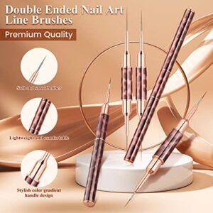 Raindon Nail Art Liner Brushes - Nail Art Design Pen Painting Tools Liner Brush UV Gel Polish Painting Nail Design Brush Metal Handle for Pulling Lines, Details (brown)