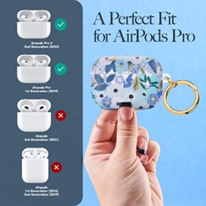 Rifle Paper Co. AirPods Pro 1 Case/AirPods Pro 2 Case Cover with Keychain [Wireless Charging Compatible] [Front LED Visible] Protective Cute Case for Apple Airpods Pro 2 / Pro 1 - Garden Party Blue