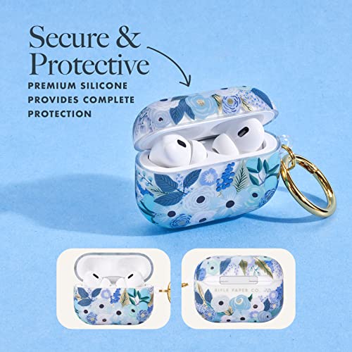 Rifle Paper Co. AirPods Pro 1 Case/AirPods Pro 2 Case Cover with Keychain [Wireless Charging Compatible] [Front LED Visible] Protective Cute Case for Apple Airpods Pro 2 / Pro 1 - Garden Party Blue